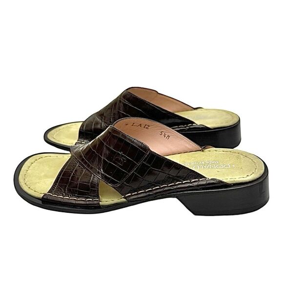 Donald J Pliner Women’s Brown Croco Leather Sandals 5.5 Medium Sandals Pre-Owned - Picture 8 of 11